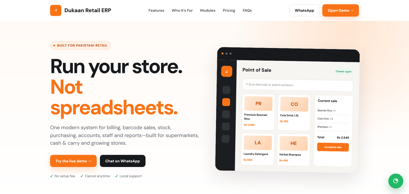 Dukaan Retail ERP Supermarket & POS Software landing page preview